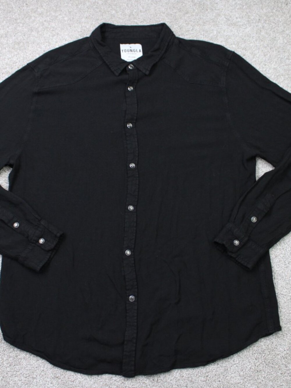 YoungLA Shirt Mens 2XL XXL Black Pleated Festival 100% Viscose Long Sleeve